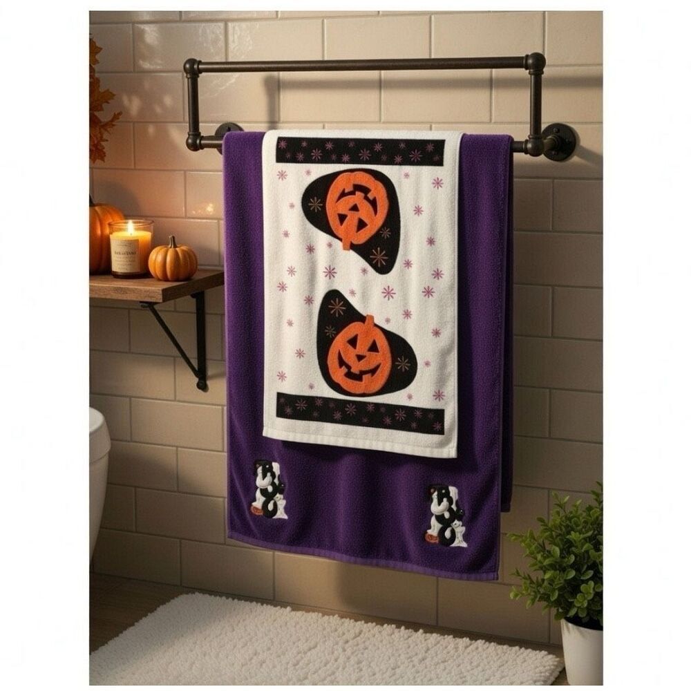 Halloween Dish Towels / Hand Towels, 2Ghost, And 1 Walmart Pumpkin Towel